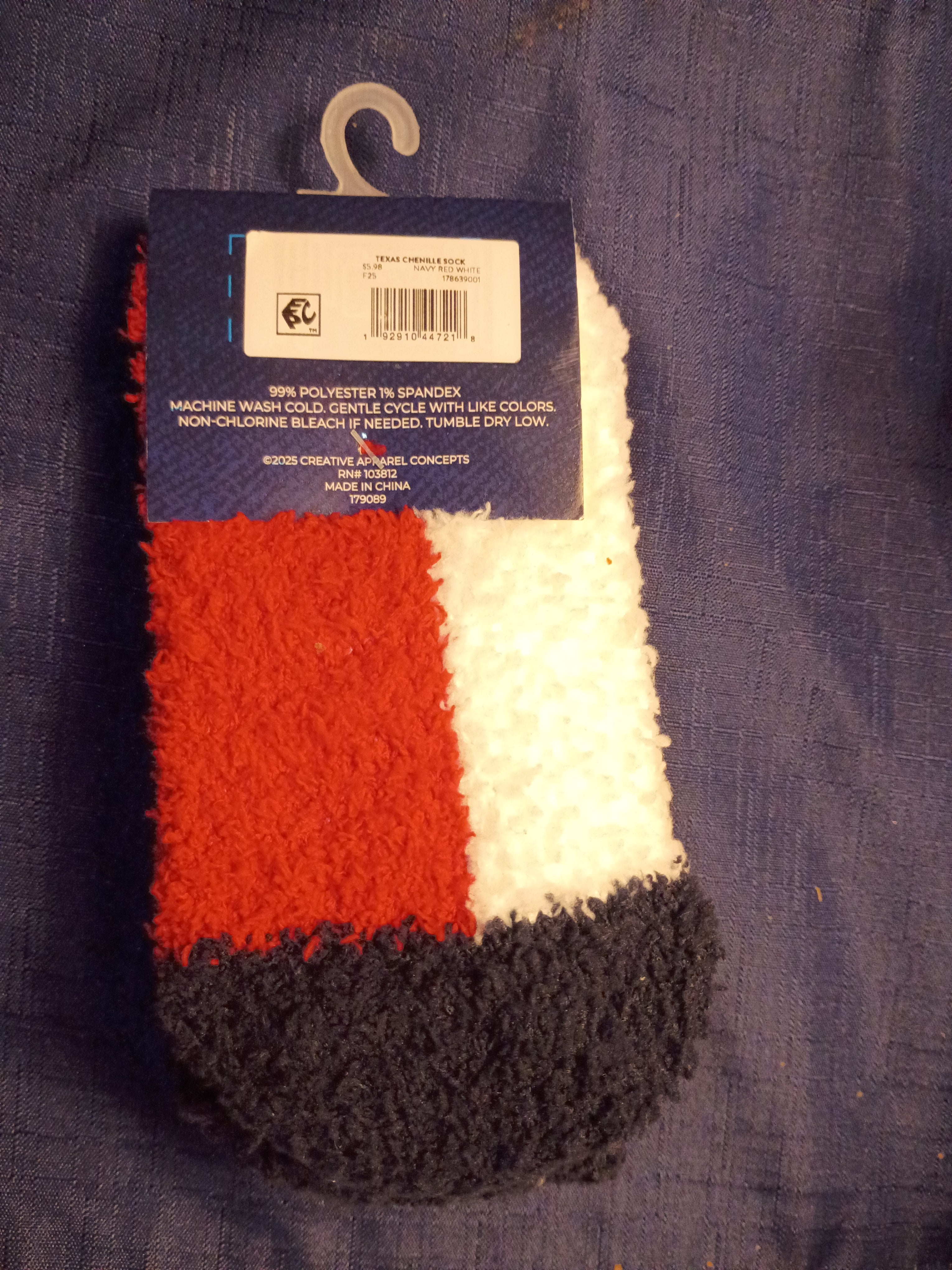 TEXAS!!! FLAG CHENILLE SOCKS WITH GRIPS
