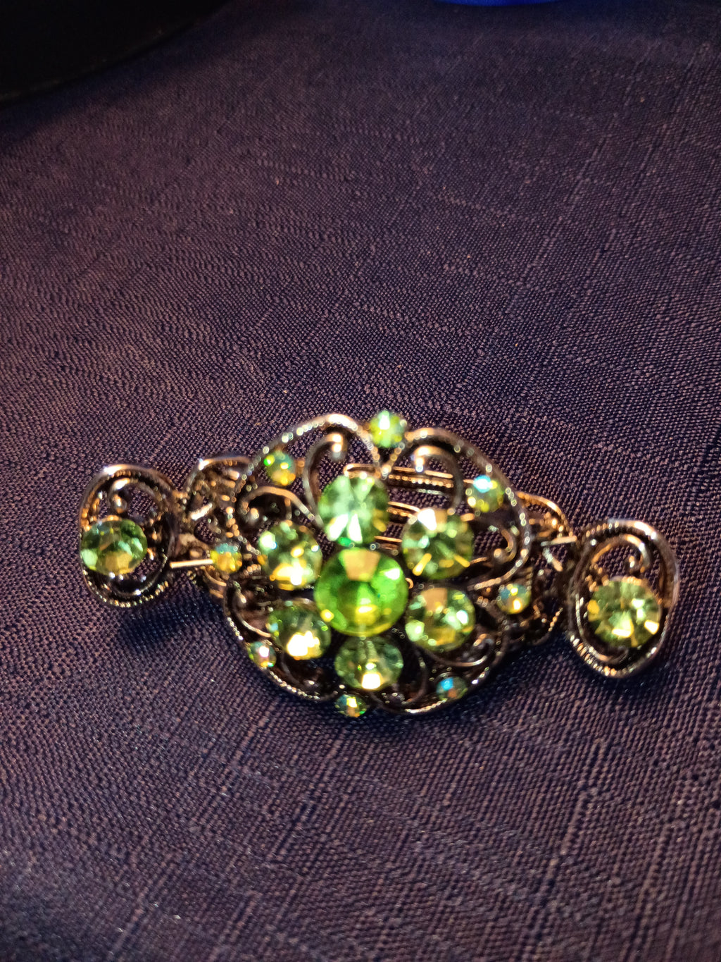 silver Tone Green Crystal Flower Hinged Bangle Bracelet for your hair.