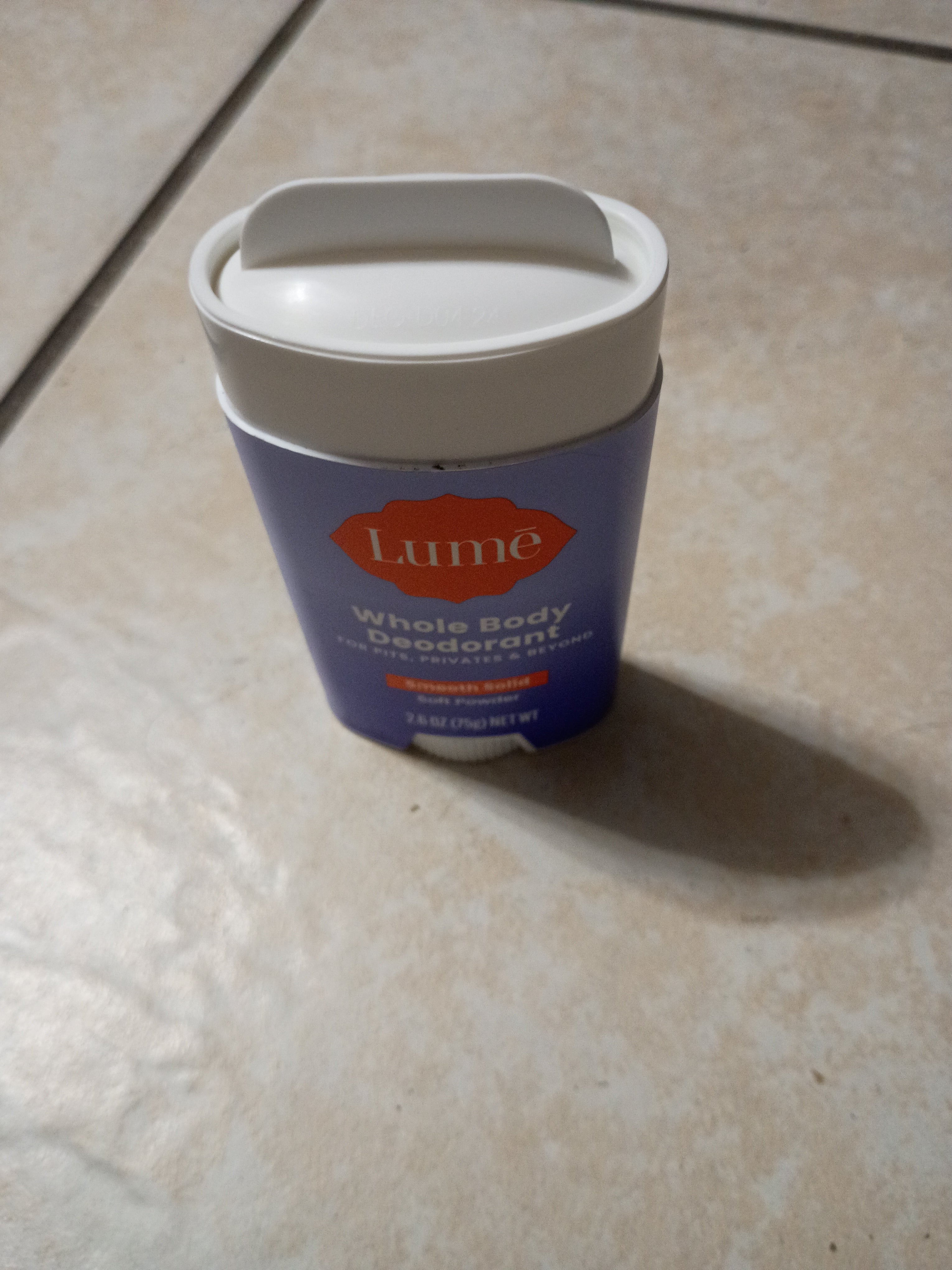 Lume Whole Body Smooth Solid Deodorant in the Soft Powder scent 72 hour.