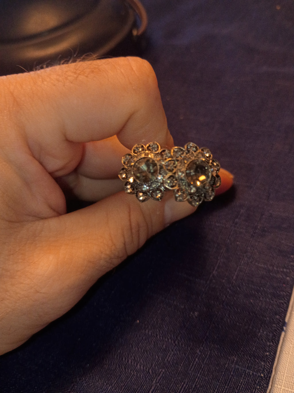 Vintage Regency-Style Rhinestone Flower French U-Pin| Antique Bronze Floral
