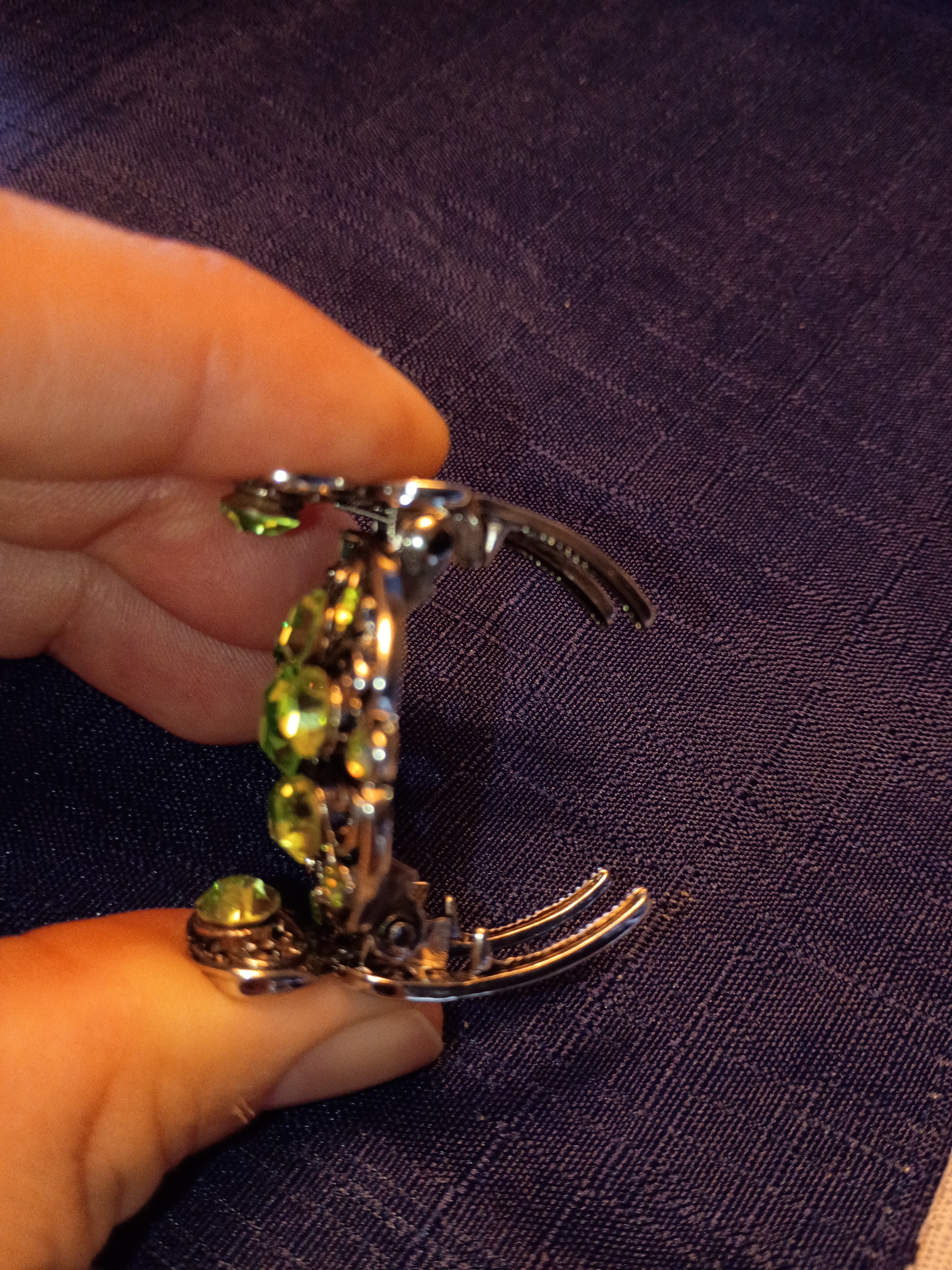 silver Tone Green Crystal Flower Hinged Bangle Bracelet for your hair.