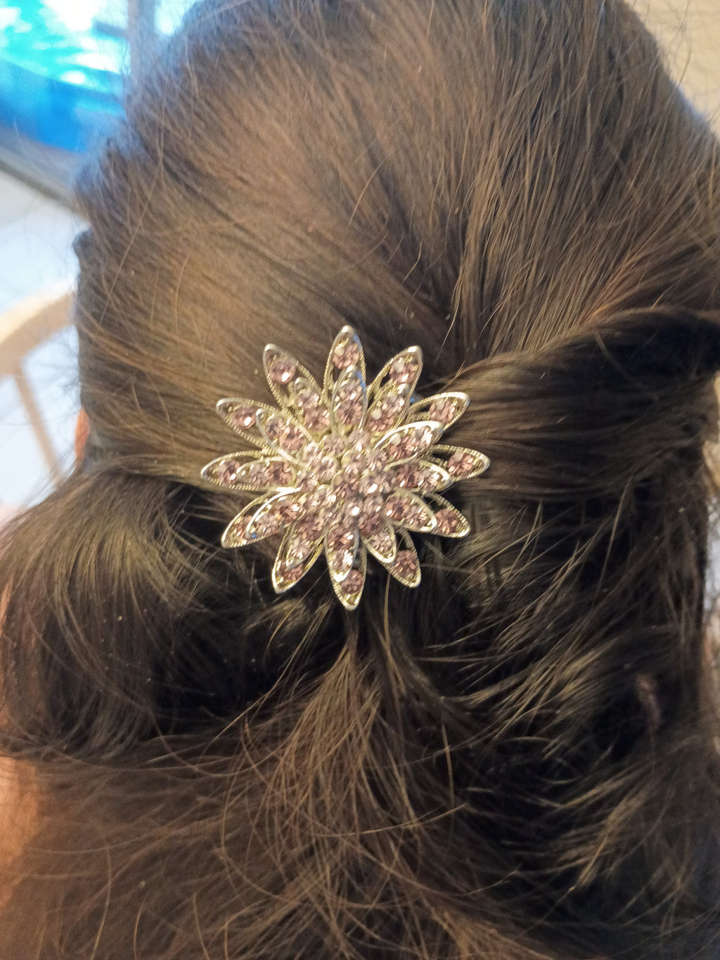 Pink Rhinestone Flower Bridal Hair Comb – Vintage Inspired Starburst Updo Clip