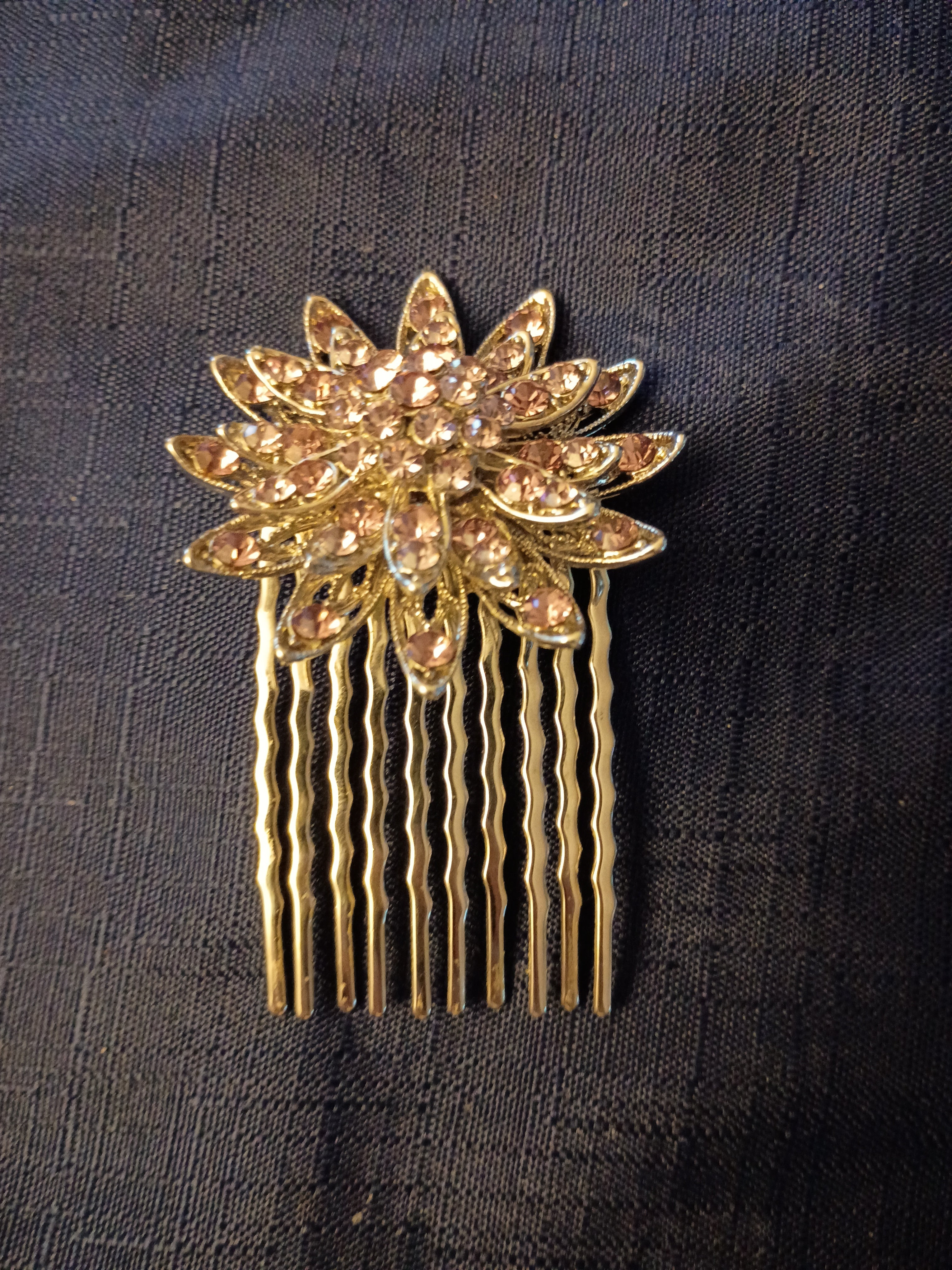 Pink Rhinestone Flower Bridal Hair Comb – Vintage Inspired Starburst Updo Clip