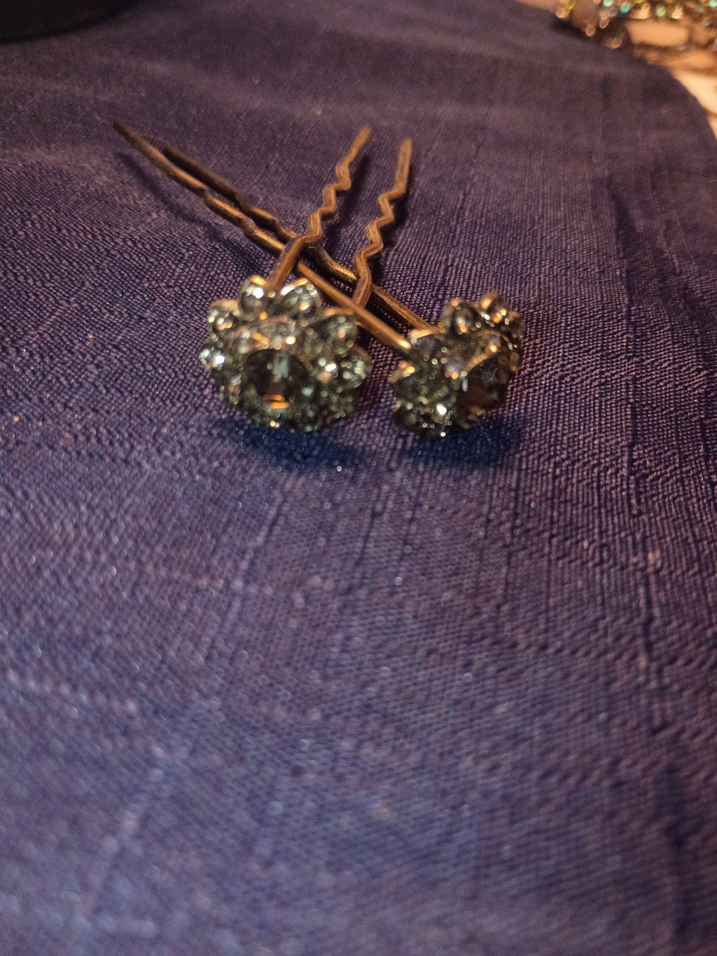 Vintage Regency-Style Rhinestone Flower French U-Pin| Antique Bronze Floral
