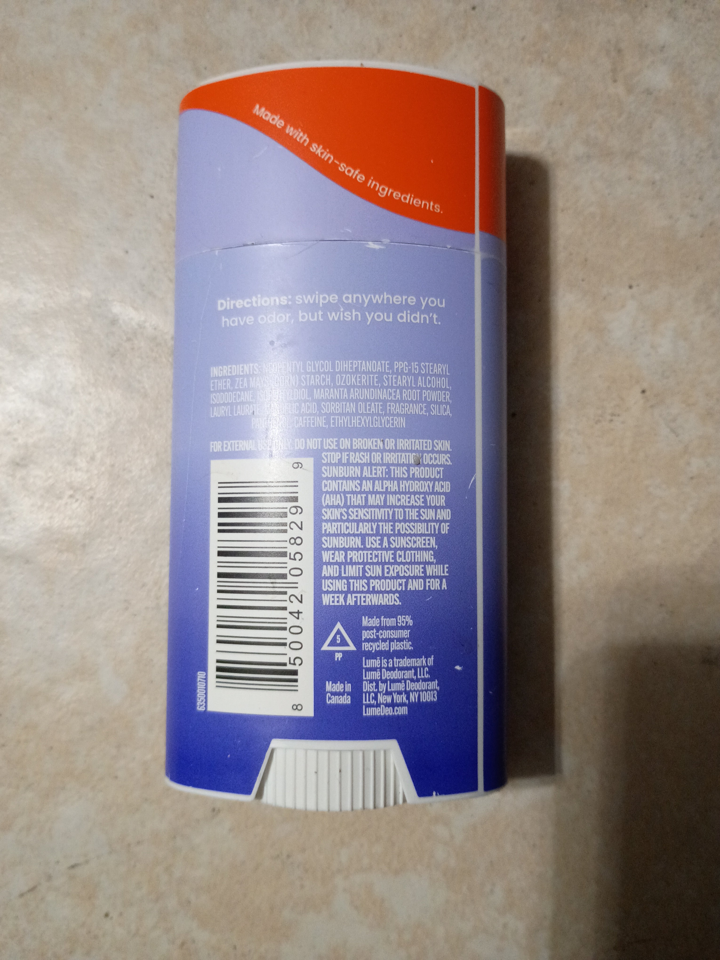 Lume Whole Body Smooth Solid Deodorant in the Soft Powder scent 72 hour.