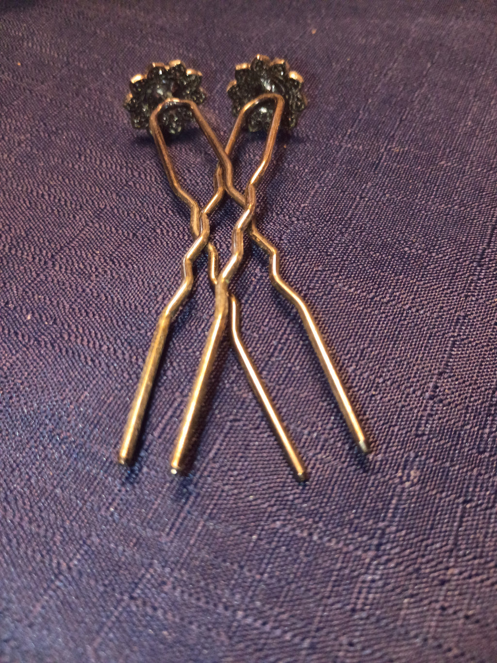 Vintage Regency-Style Rhinestone Flower French U-Pin| Antique Bronze Floral