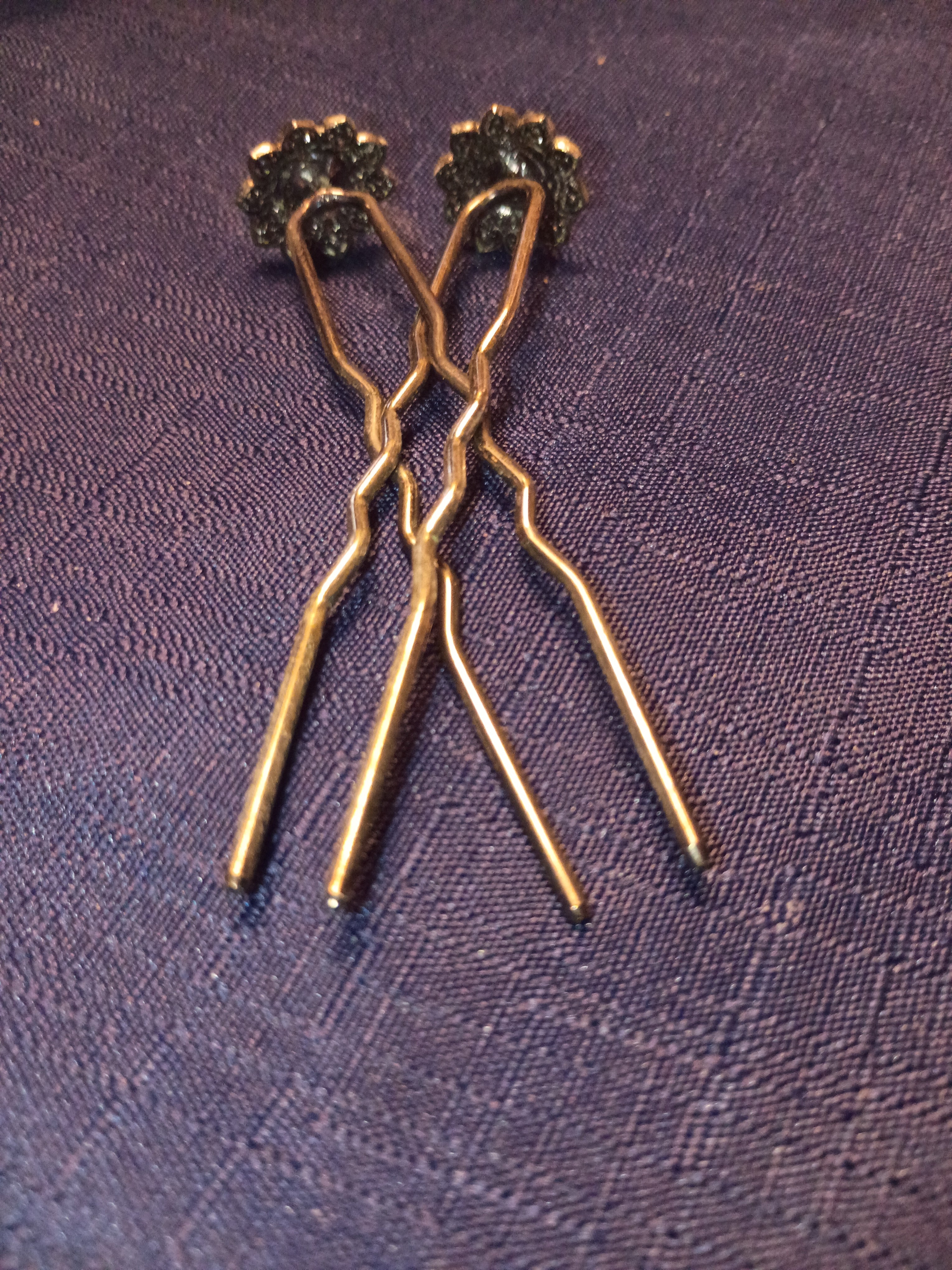 Vintage Regency-Style Rhinestone Flower French U-Pin| Antique Bronze Floral